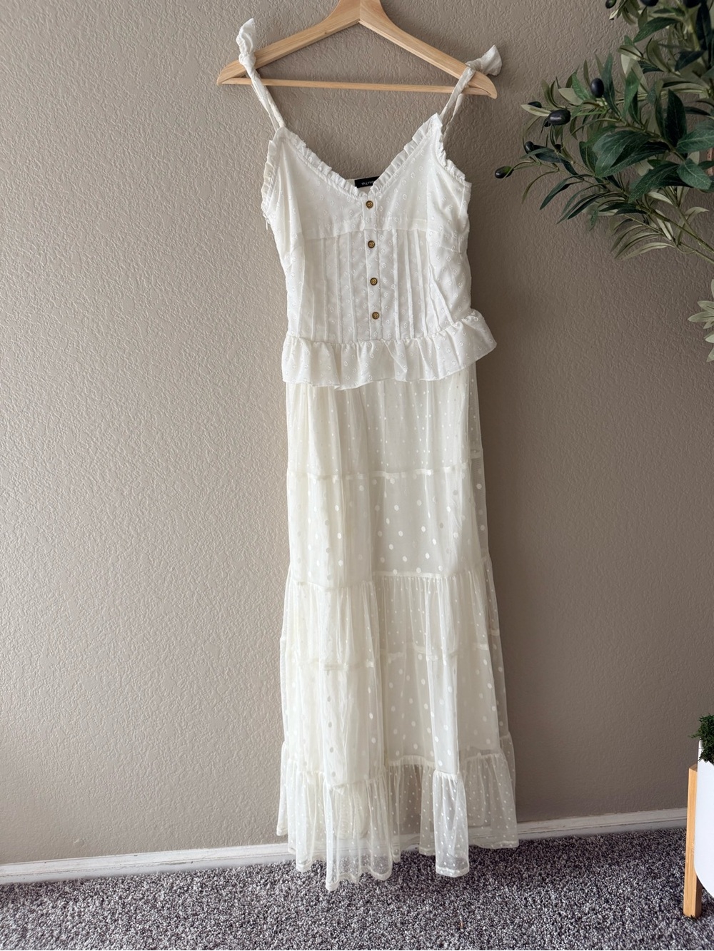 Ivory Maxi Dress with Button-Front Bodice